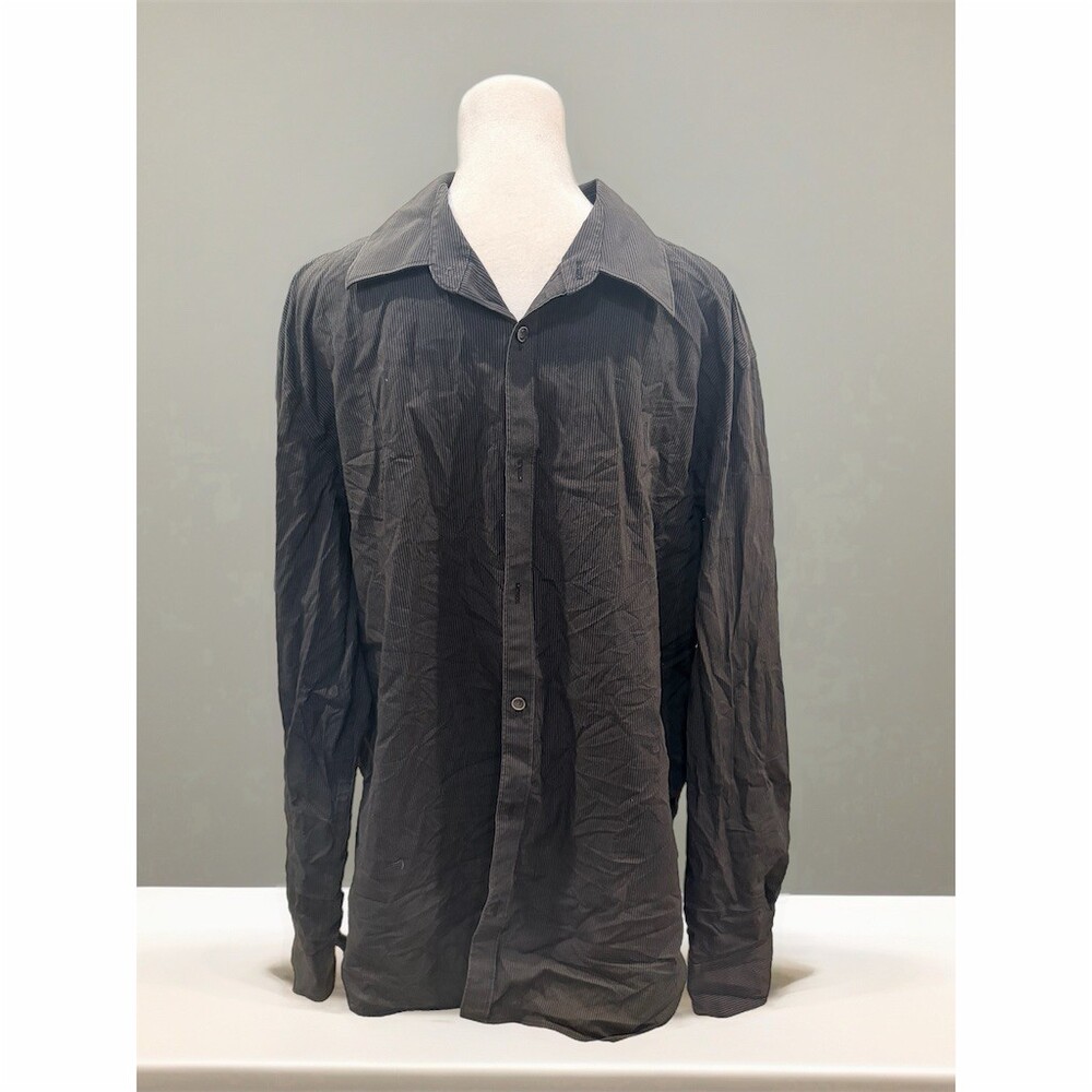 Calvin Klein Dress Shirt Mens L Gray Pinstripe Non-Iron Stretch Long